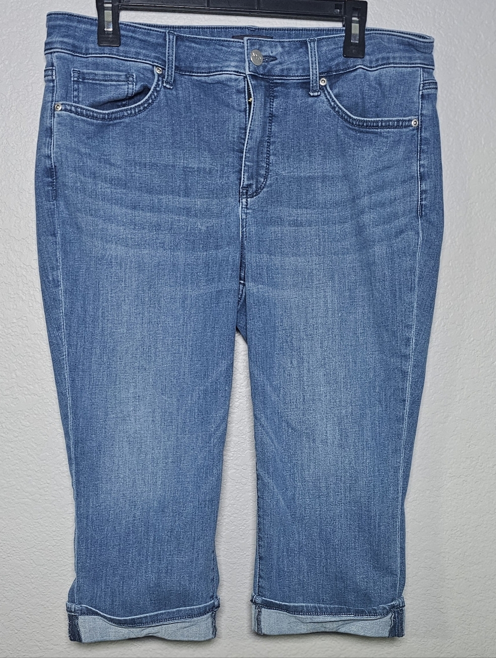 NYDJ Marilyn Straight Capri Jeans 14P Lift Tuck Cool Embrace Blue Denim Womens